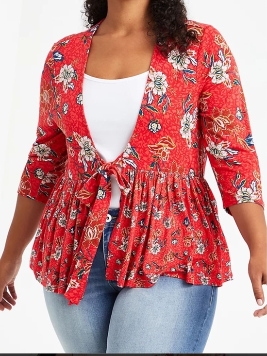 torrid Tops - torrid 2 Red Floral Tie-Front Peplum Tunic Top 2X DEFECT CALL-OUT